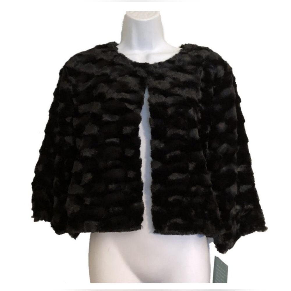 Ronni Nicole Studio Faux Fur Jacket Black Polyester Size Large